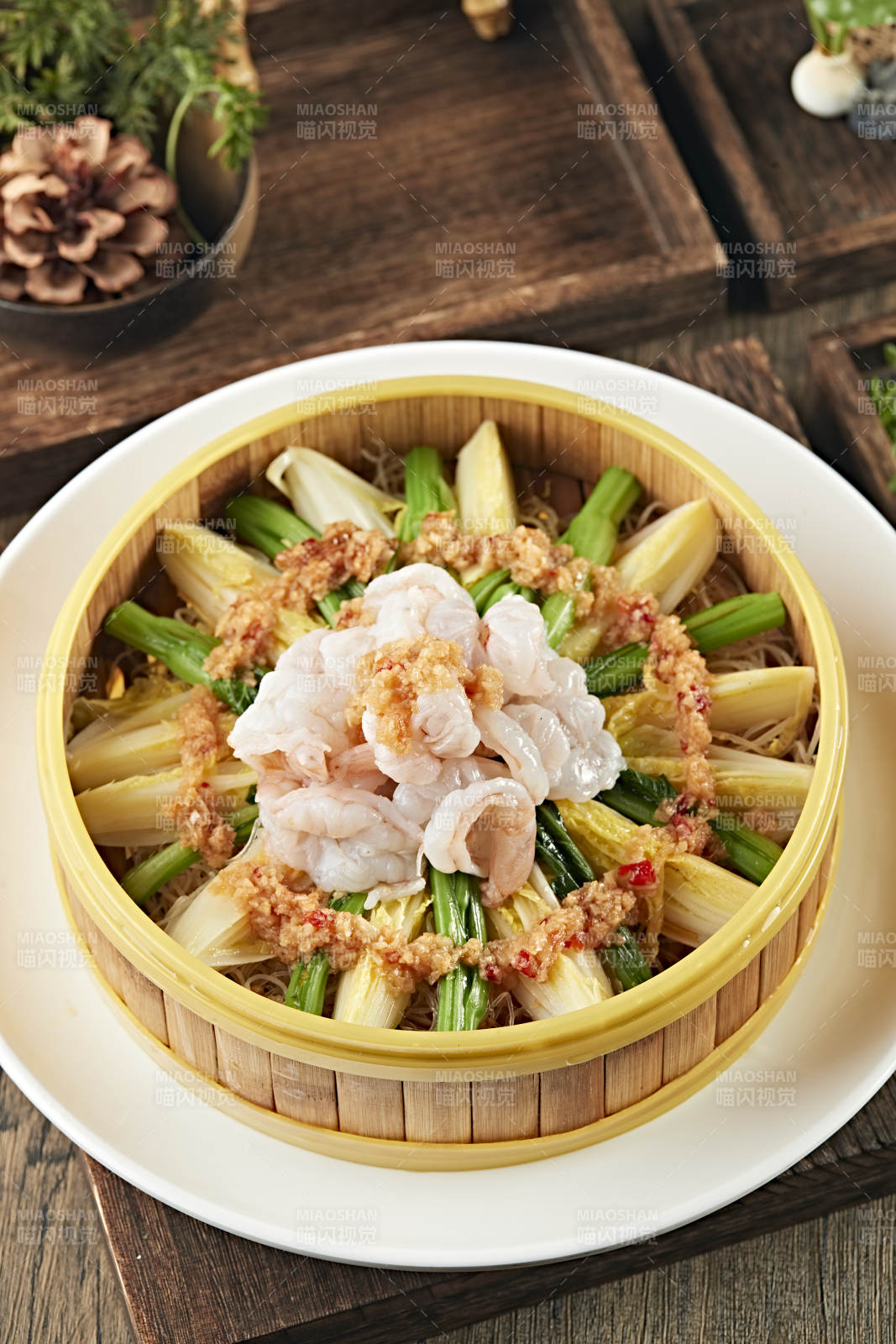 蒜蓉菜心娃娃菜蒸大虾仁图片