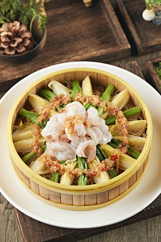 蒜蓉菜心娃娃菜蒸大虾仁图片
