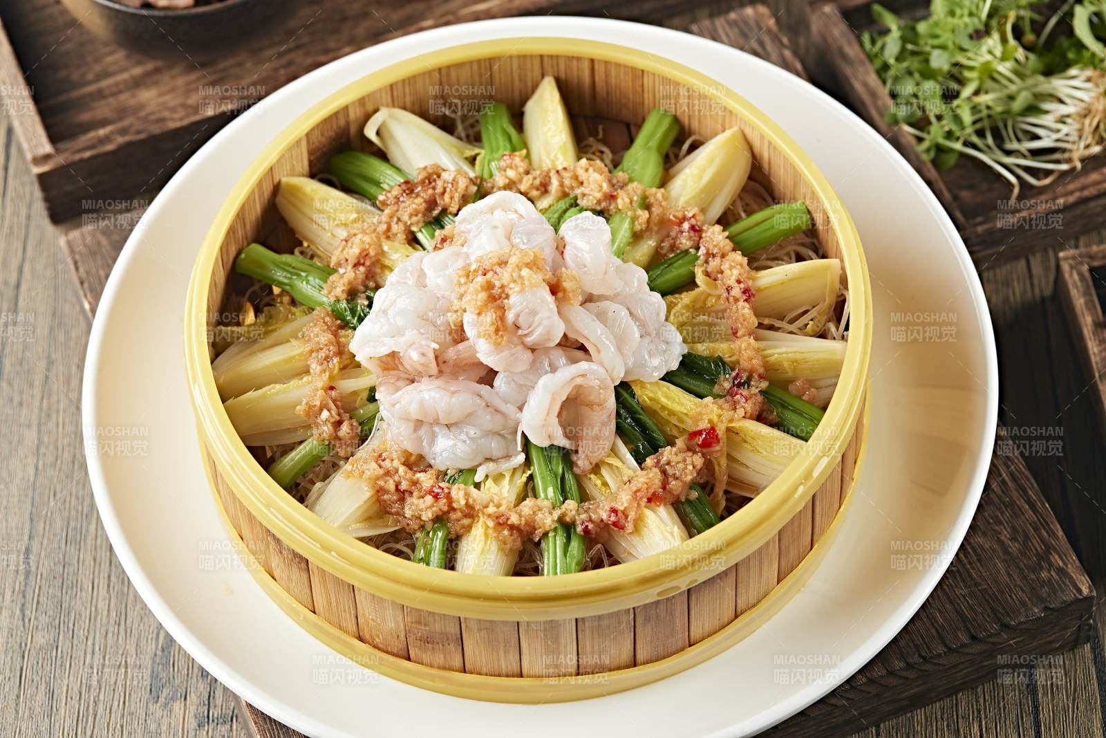 蒜蓉菜心娃娃菜蒸大虾仁图片