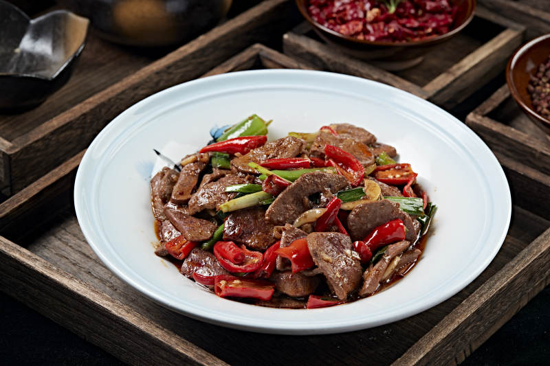 湘味青红椒蒜苗溜猪肝图片