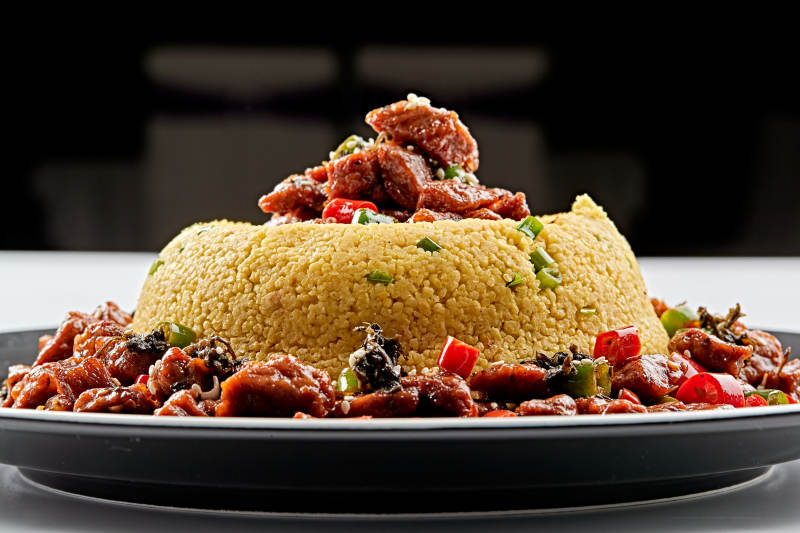 黑色磁盘装的金米辣味飘香牛仔粒图片