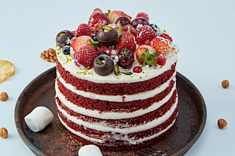 奶油抹茶鲜水果蔓越莓馅料多层蛋糕图片