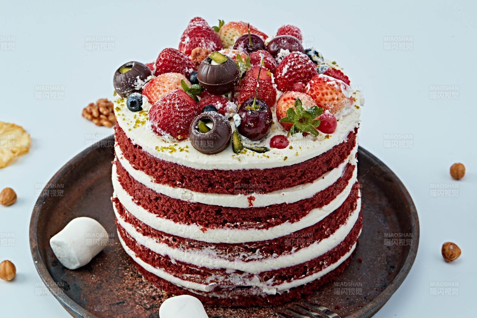 奶油抹茶鲜水果蔓越莓馅料多层蛋糕图片