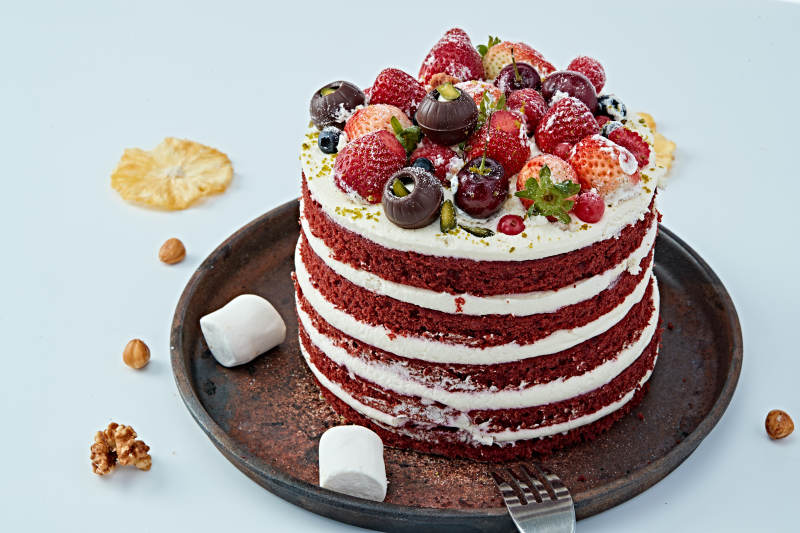 奶油抹茶鲜水果蔓越莓馅料多层蛋糕图片