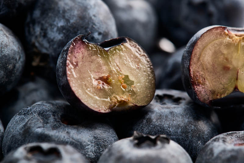 白色背景上摆放的水润新鲜蓝莓果图片