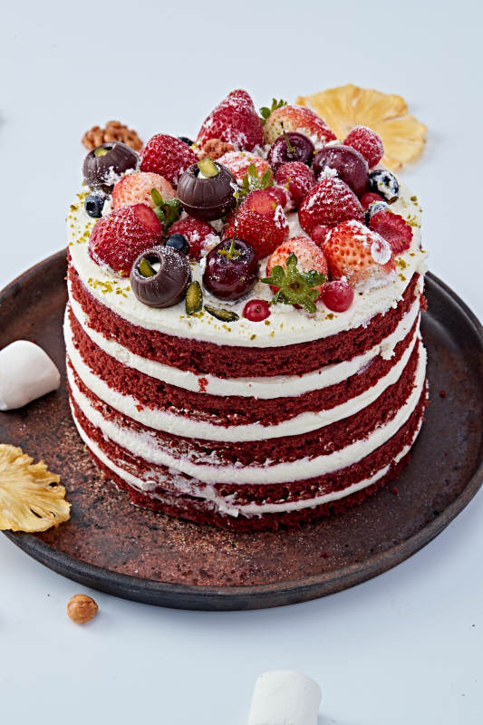 奶油抹茶鲜水果蔓越莓馅料多层蛋糕图片