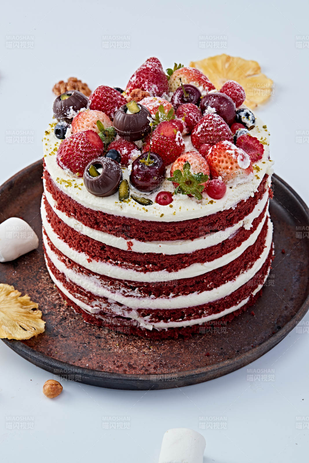 奶油抹茶鲜水果蔓越莓馅料多层蛋糕图片