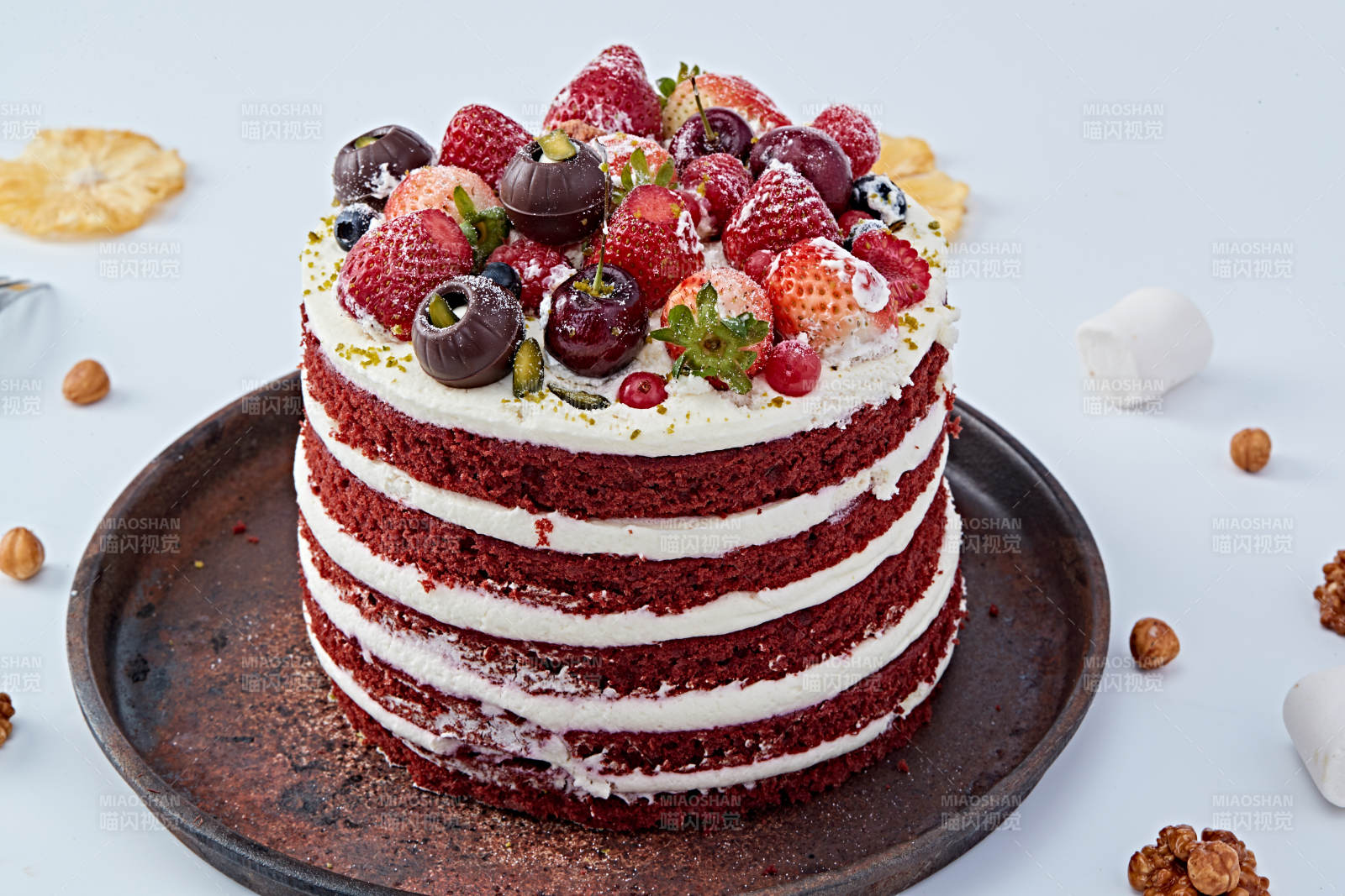 奶油抹茶鲜水果蔓越莓馅料多层蛋糕图片