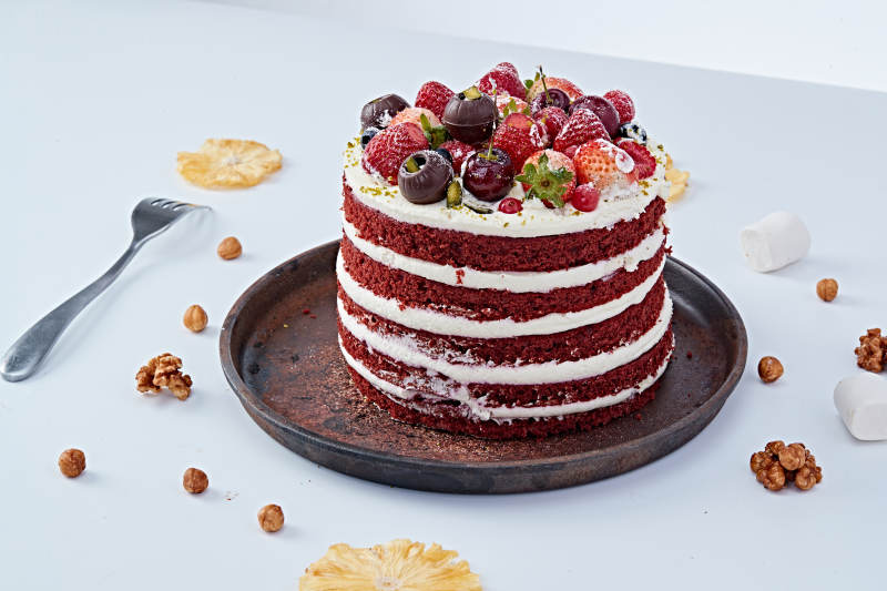 奶油抹茶鲜水果蔓越莓馅料多层蛋糕图片