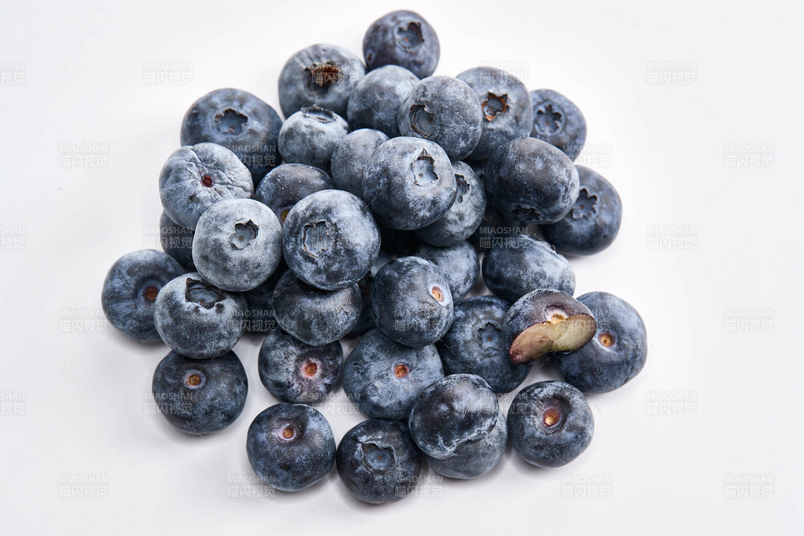 白色背景上摆放的水润新鲜蓝莓果图片