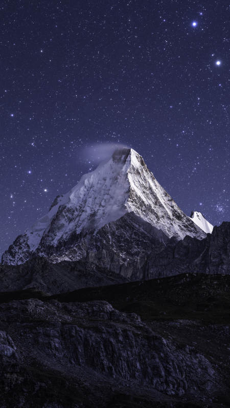 亚丁星夜雪山图片