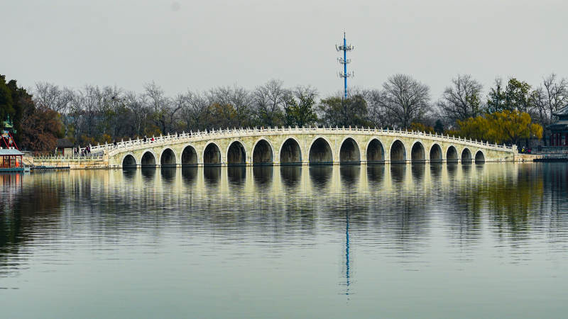 颐和园十七孔桥倒影图片