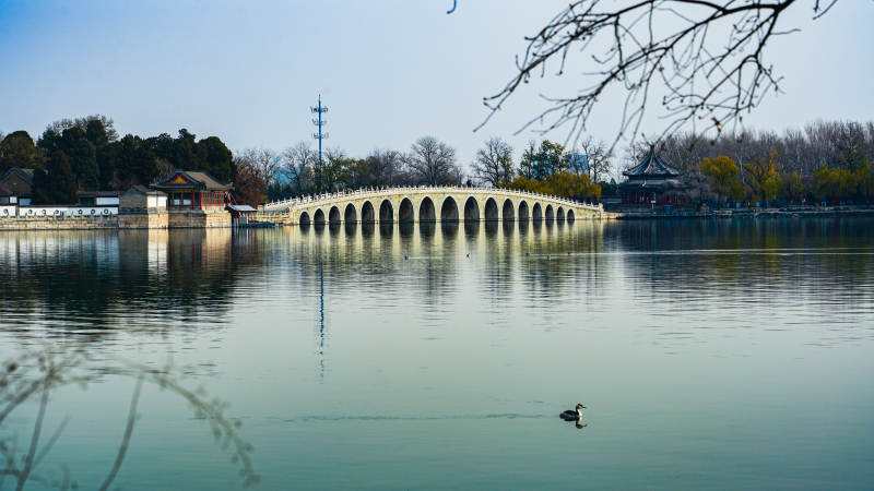 颐和园十七孔桥静水映景图片