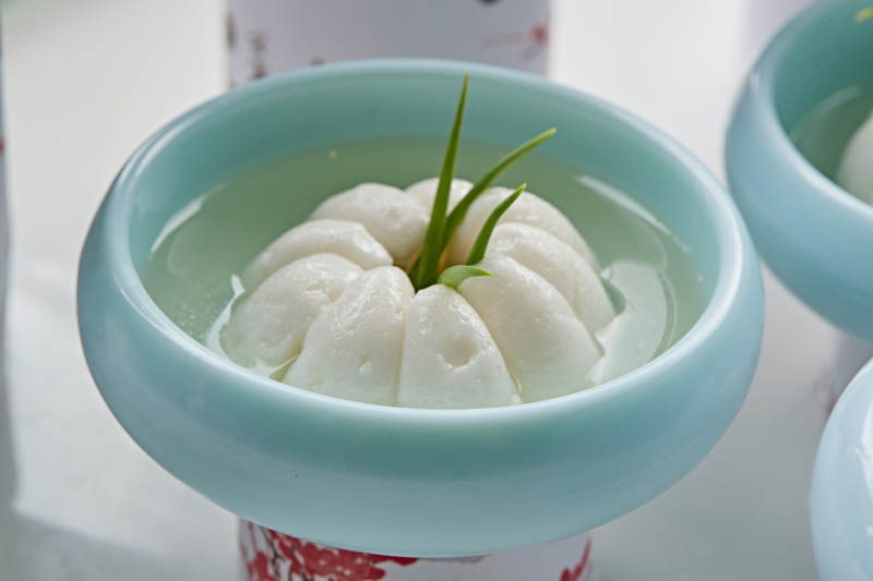 山竹造型的鸡蓉鱼糜图片