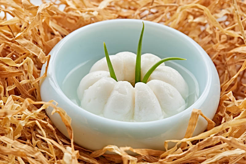 山竹造型的鸡蓉鱼糜图片