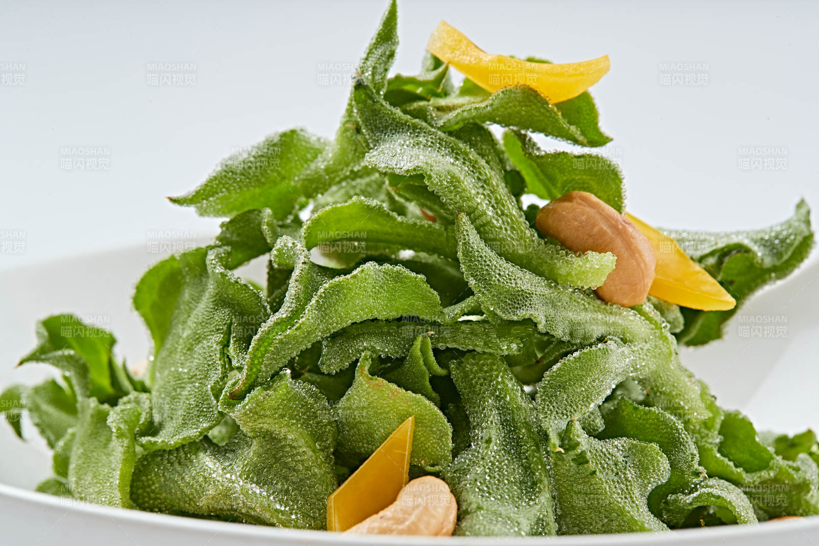 白色瓷盘装的麻酱凉拌穿心莲图片