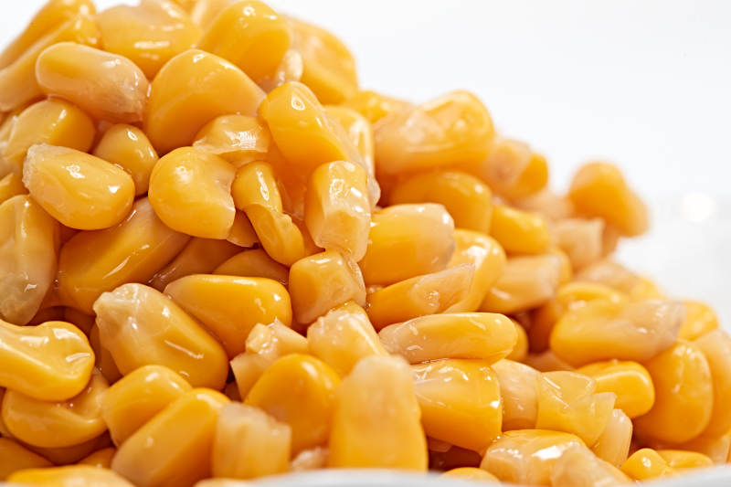 白色背景上的甜玉米粒图片