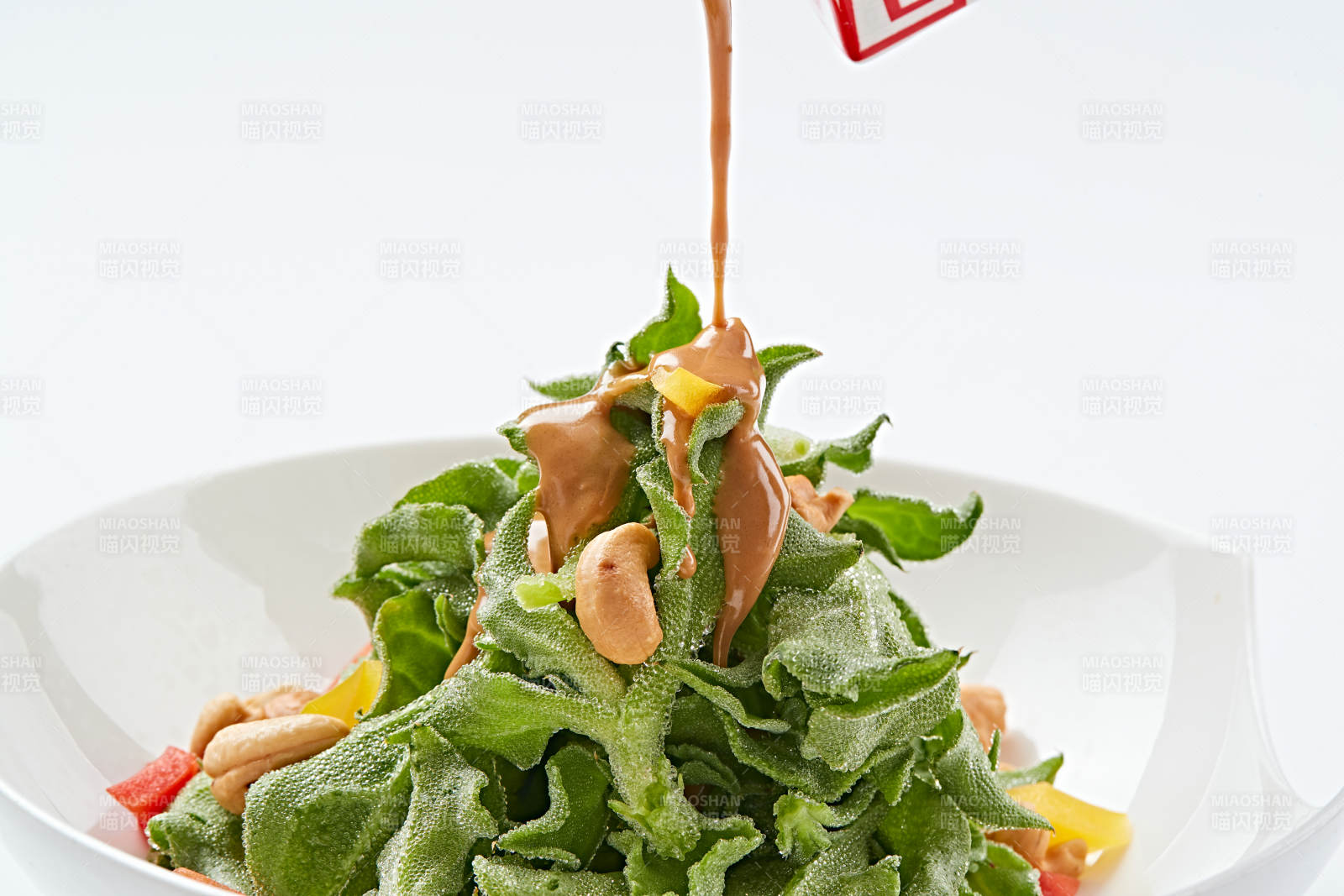 白色瓷盘装的麻酱凉拌穿心莲图片