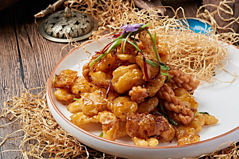 糖醋锅包麻花大虾仁图片