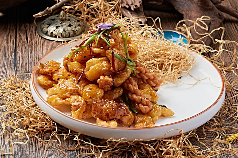 糖醋锅包麻花大虾仁图片