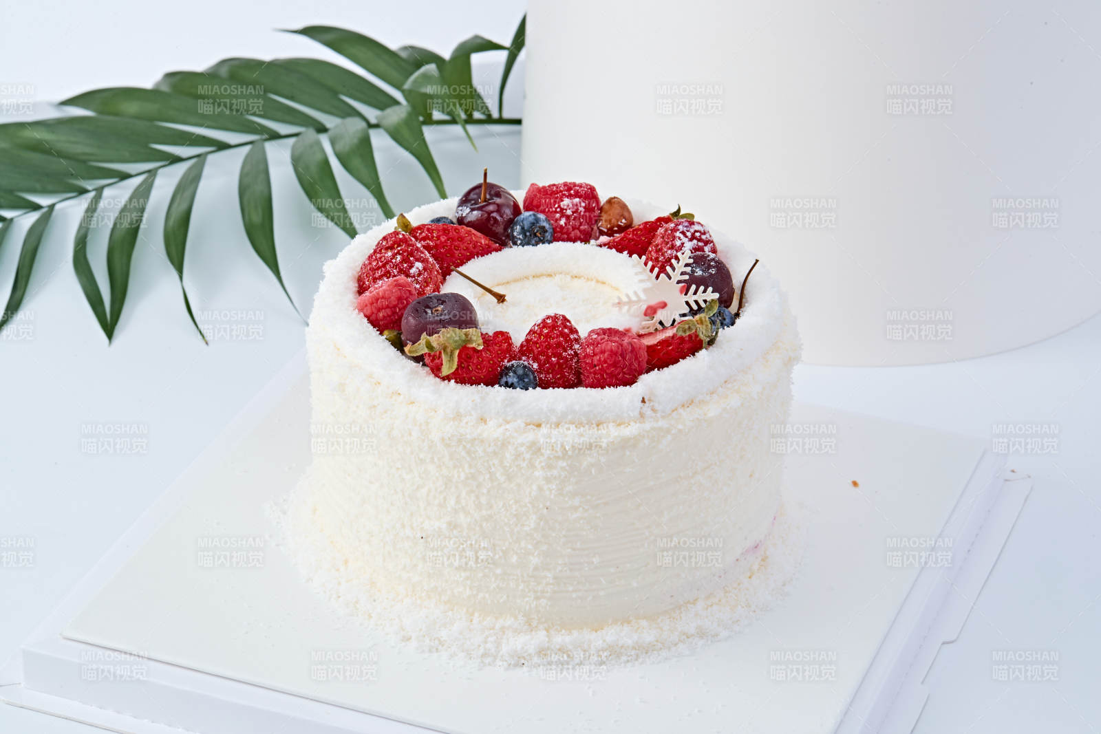 鲜水果椰蓉雪花生日蛋糕图片