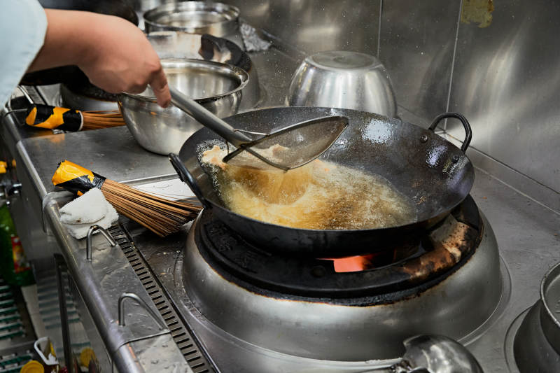 人与食物紧张忙碌的中餐厨房图片