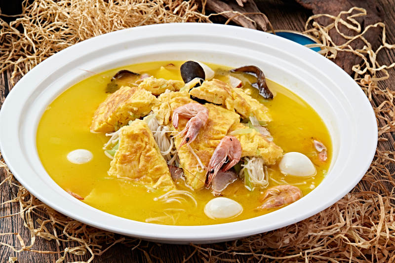 浓汤鸡蛋杂菌腊肉汇海虾图片