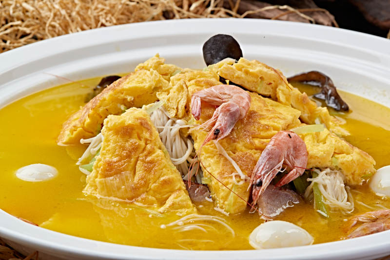 浓汤鸡蛋杂菌腊肉汇海虾图片