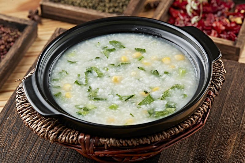 港式茶餐砂锅玉米小白菜粥图片