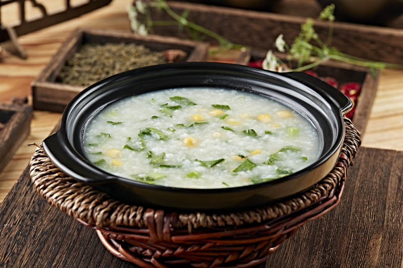 港式茶餐砂锅玉米小白菜粥图片