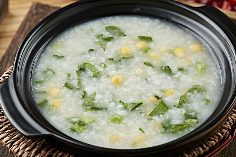港式茶餐砂锅玉米小白菜粥图片