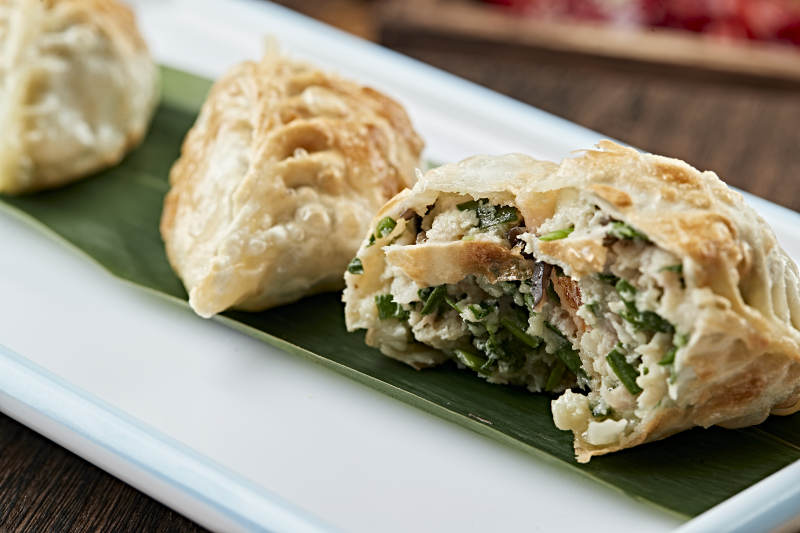 港式茶餐香菇韭菜瘦肉馅煎蒸饺图片