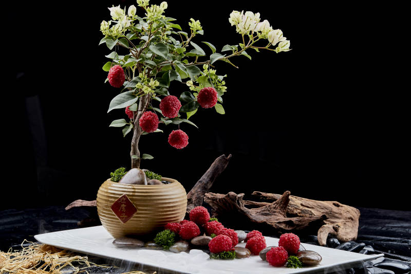 杨梅树下杨梅果炸虾球图片