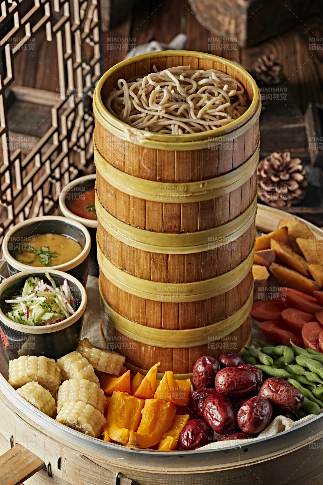 霸王蒸莜面配蘸酱蒸蔬菜图片