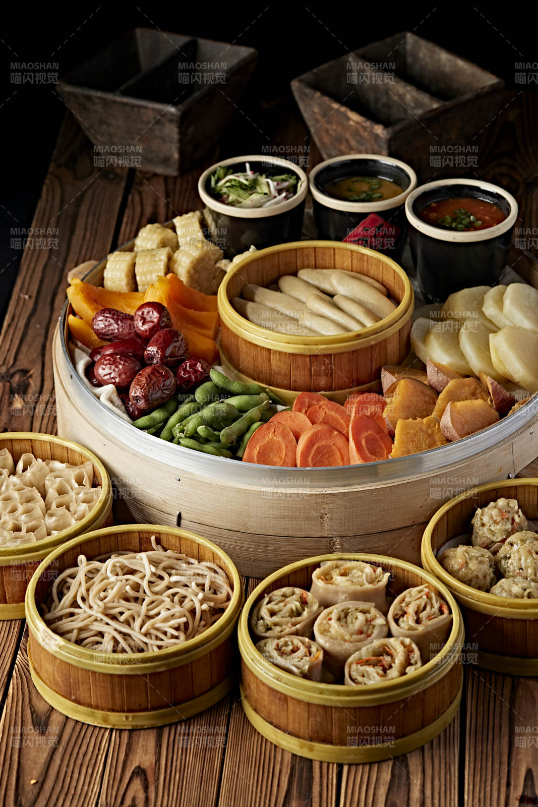 霸王蒸莜面配蘸酱蒸蔬菜图片