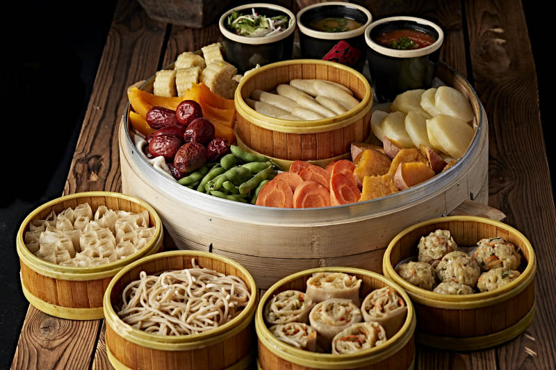 霸王蒸莜面配蘸酱蒸蔬菜图片