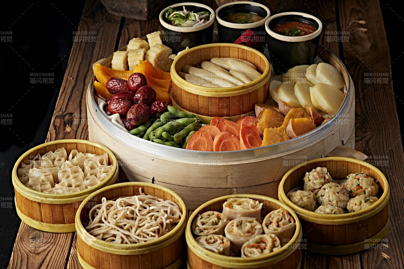 霸王蒸莜面配蘸酱蒸蔬菜图片