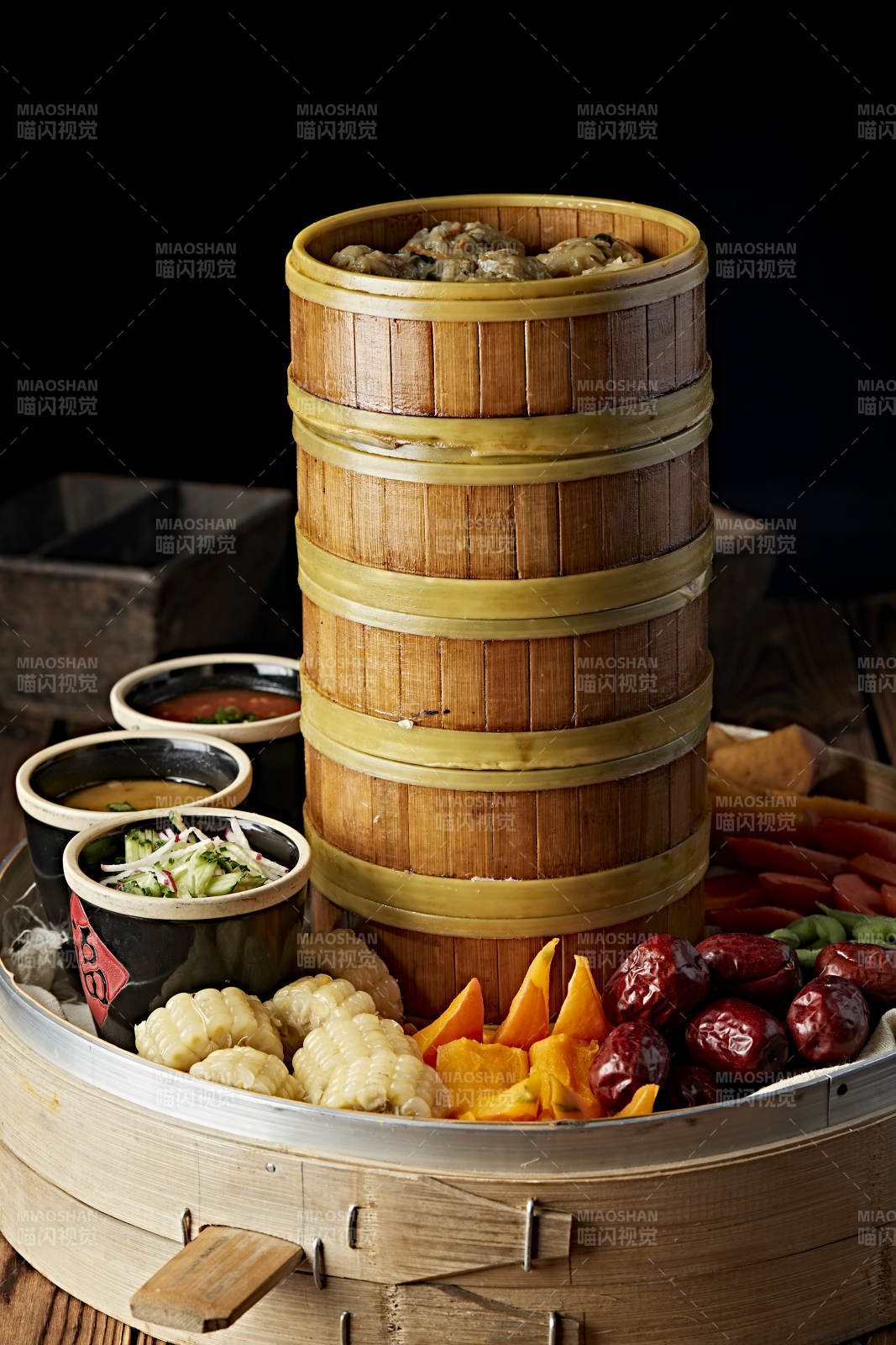 霸王蒸莜面配蘸酱蒸蔬菜图片