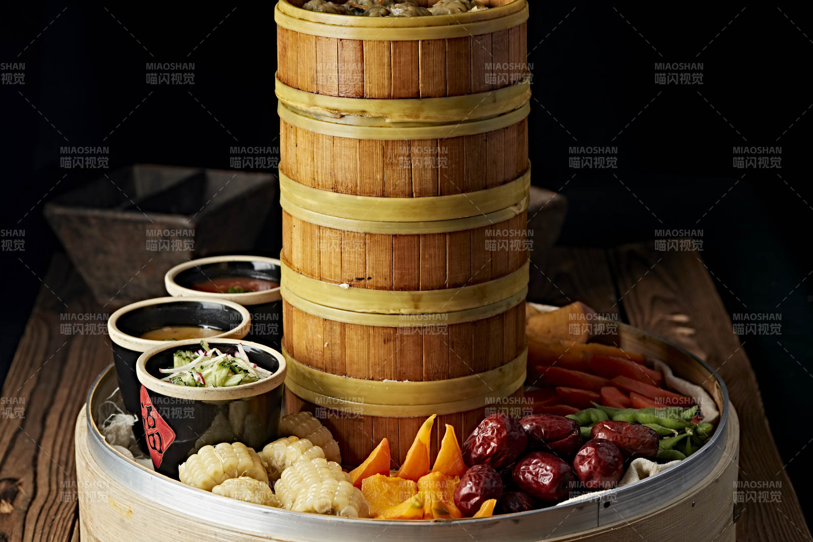 霸王蒸莜面配蘸酱蒸蔬菜图片