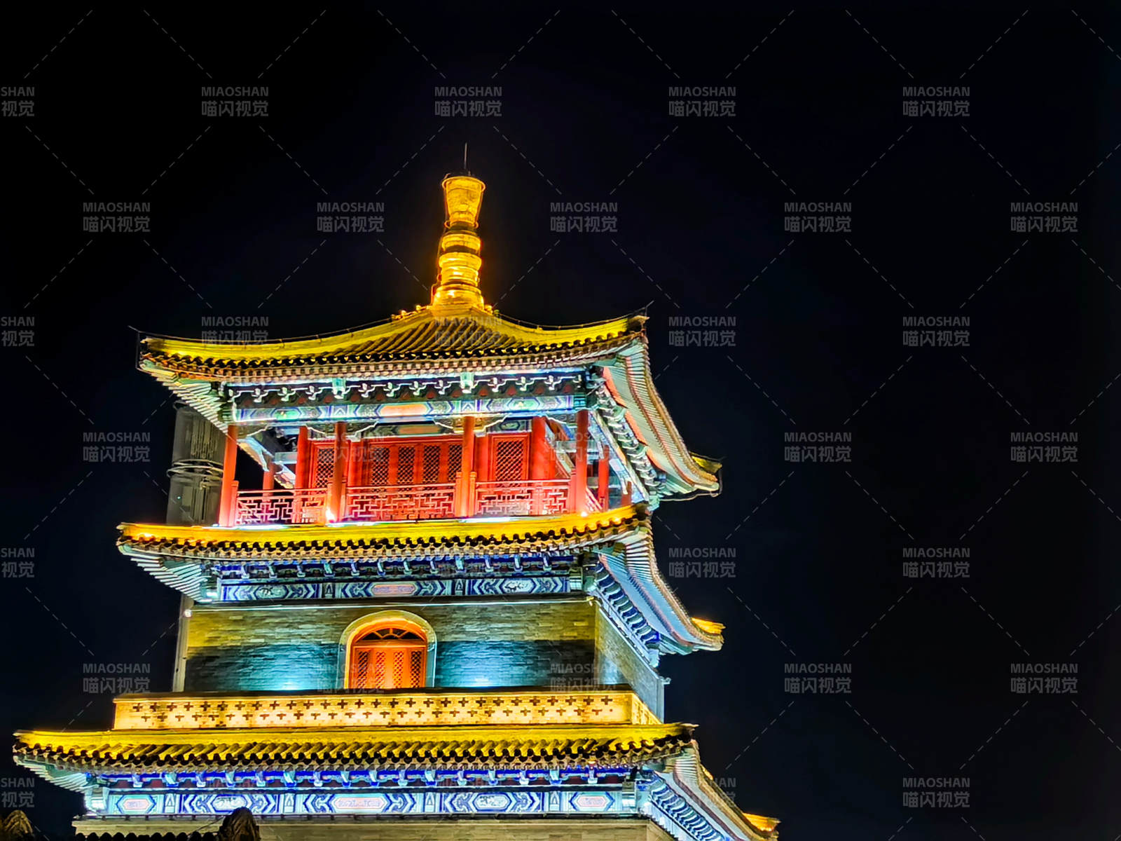 河北霸州胜芳古镇文昌阁—夜色中的古塔图片