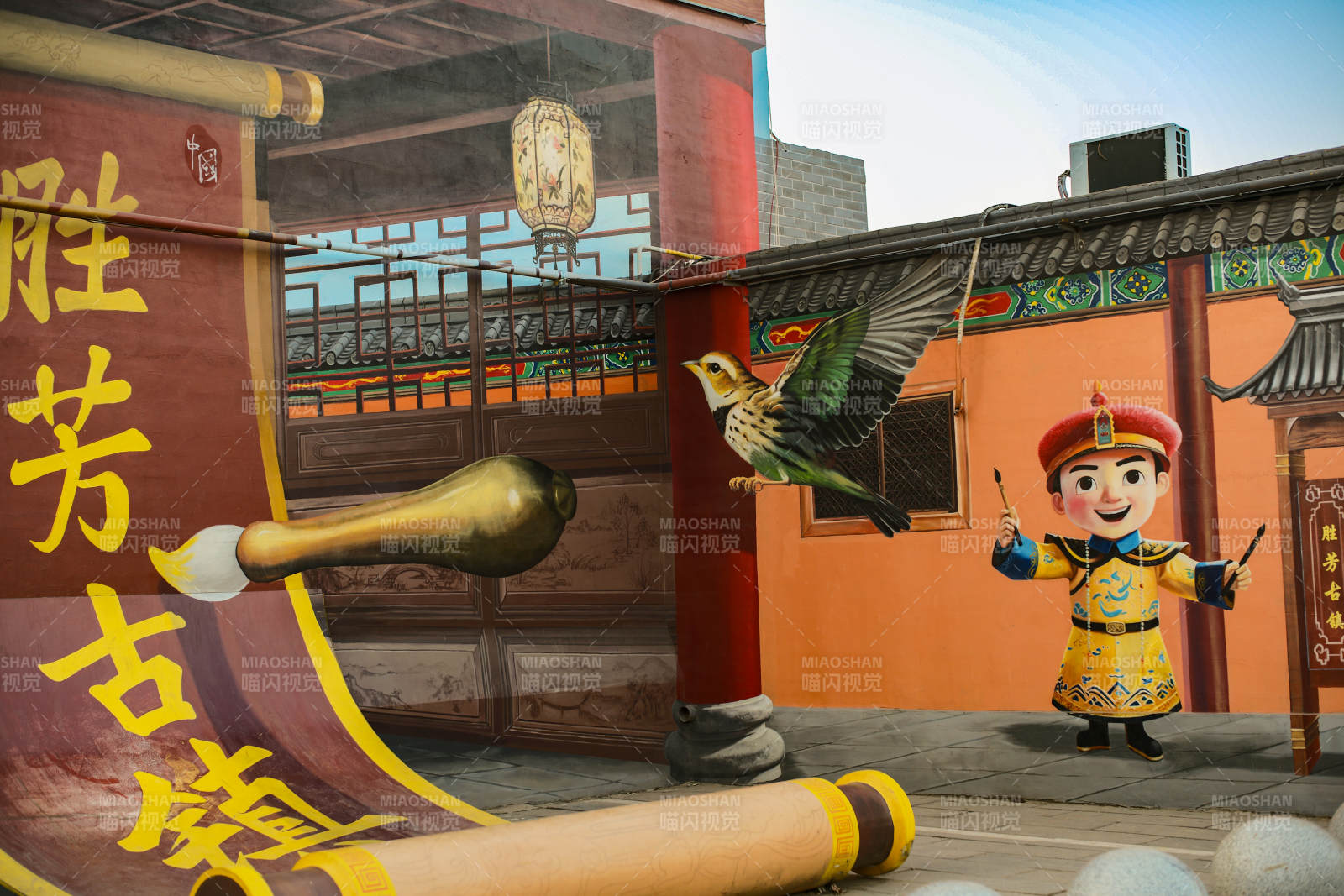 河北霸州胜芳古镇—古装萌童戏鸟趣图片