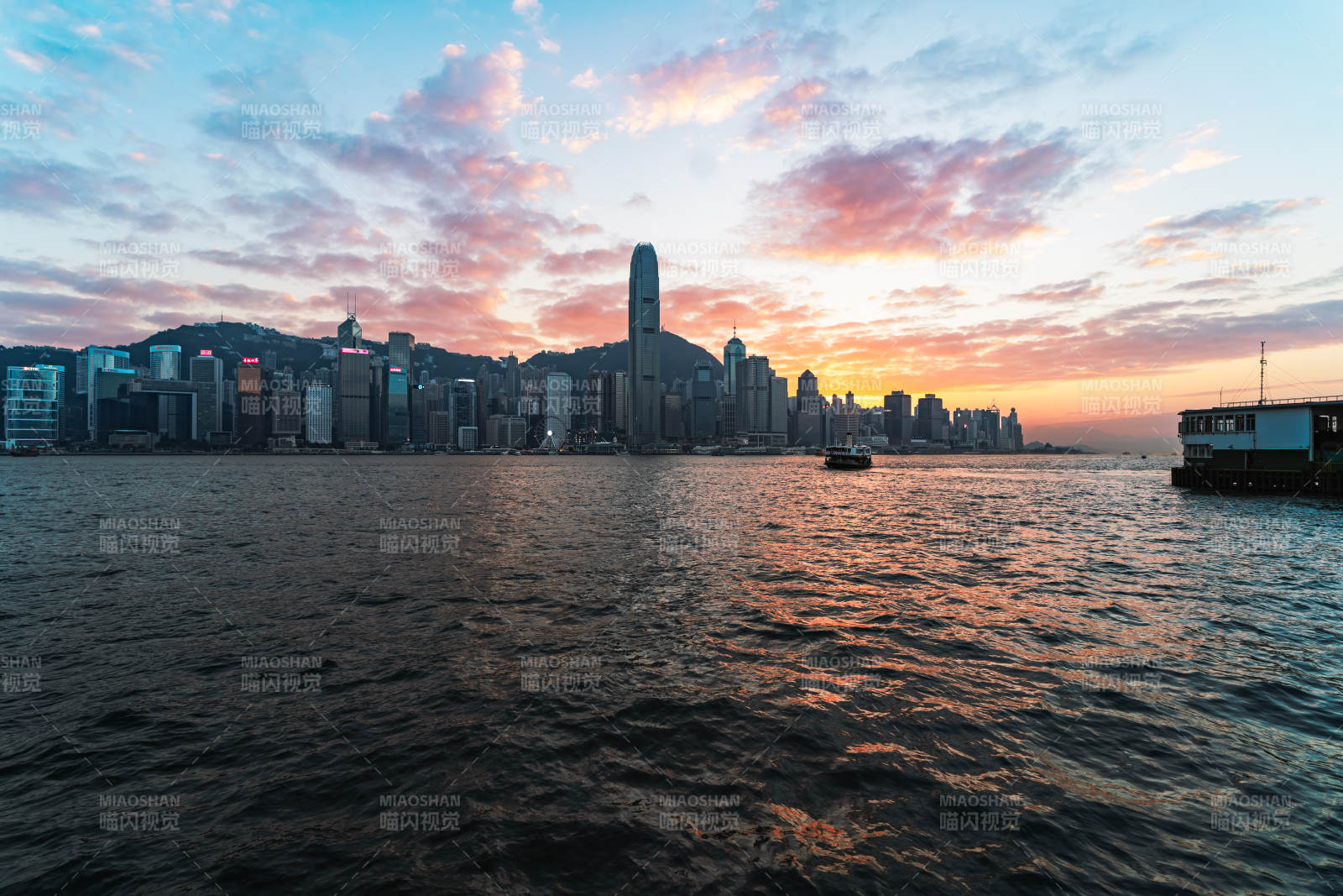 维多利亚港日落天际线图片