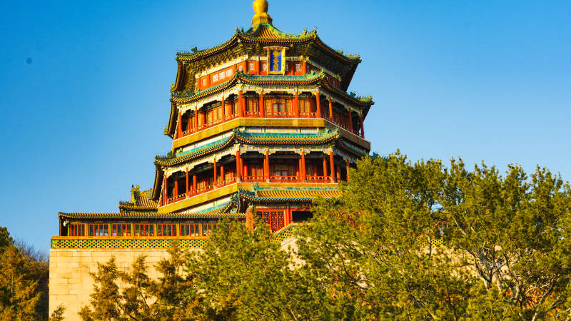 蓝天下的颐和园佛香阁图片