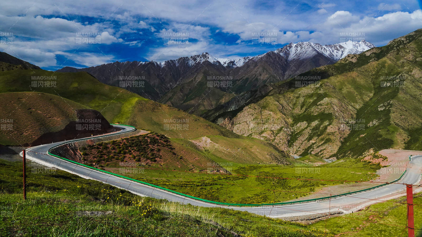 祁连山雪山环抱的蜿蜒公路图片