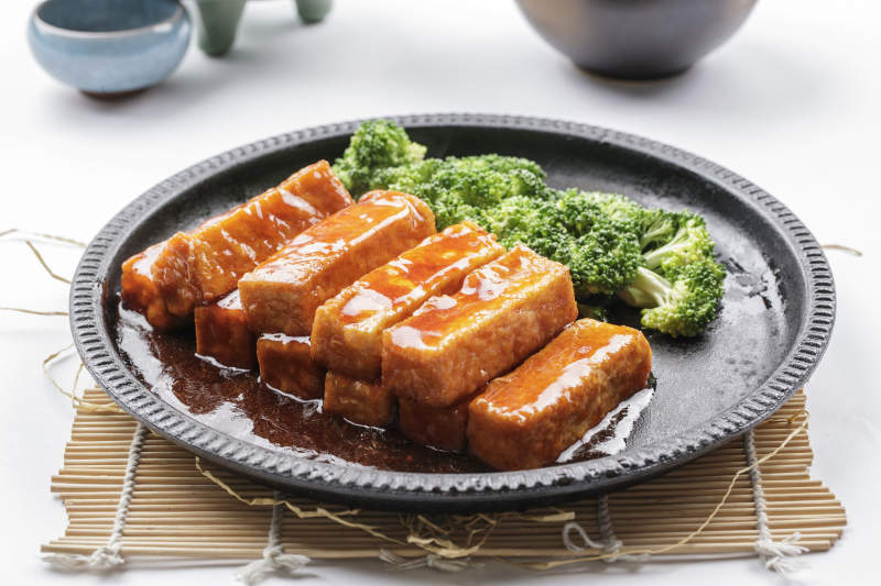 照烧豆腐配西兰花图片