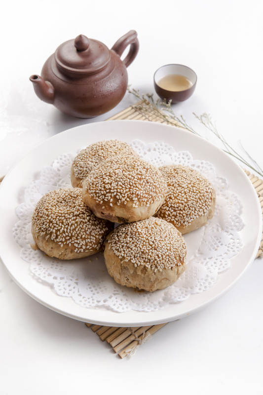 芝麻饼配茶点图片