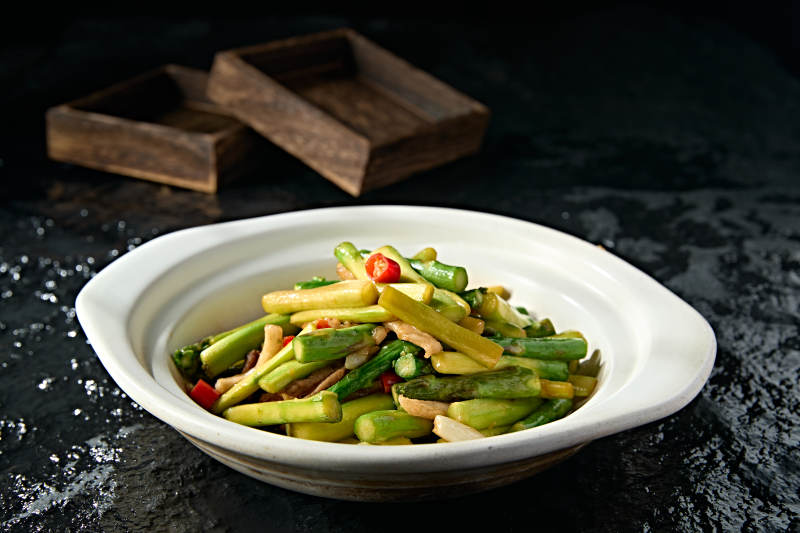湘味小炒肉丝米椒芦笋段图片