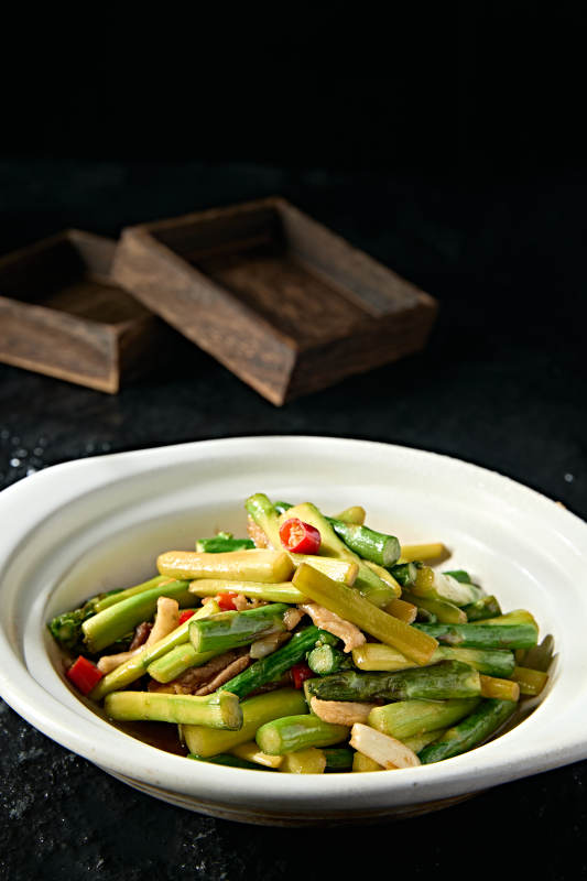 湘味小炒肉丝米椒芦笋段图片