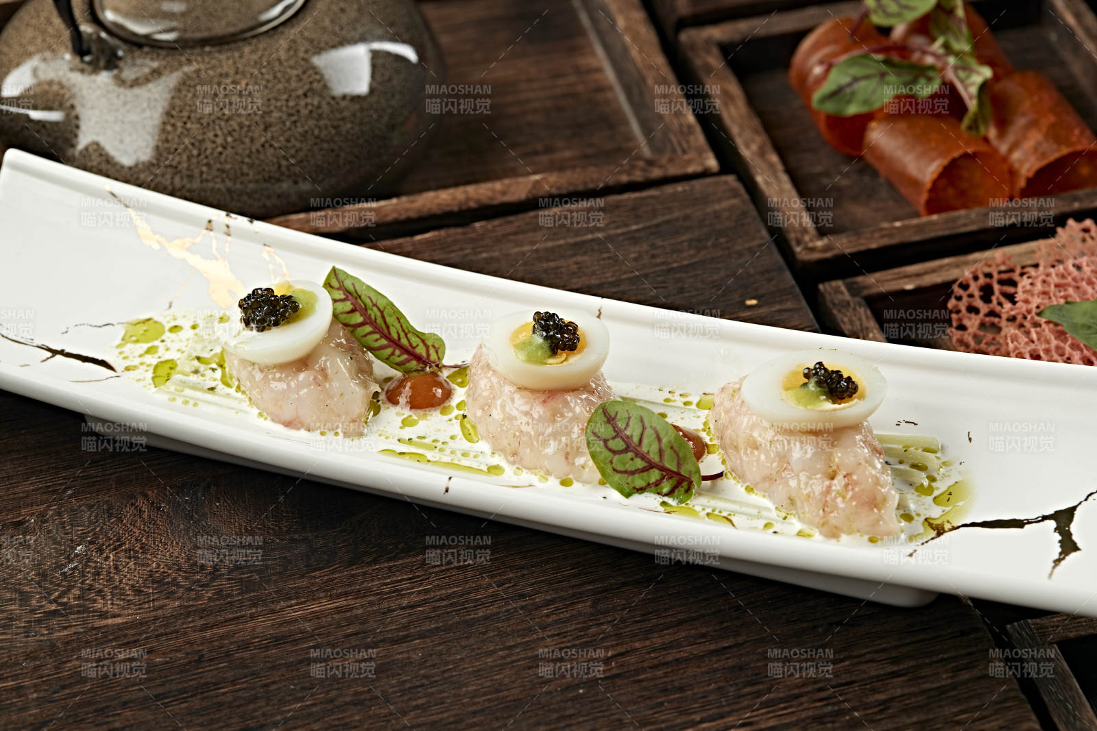 鹌鹑蛋黑松露配甜虾刺身图片
