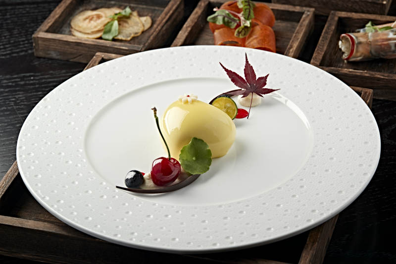 鲜蛋奶芒果心形分子料理慕斯蛋糕图片